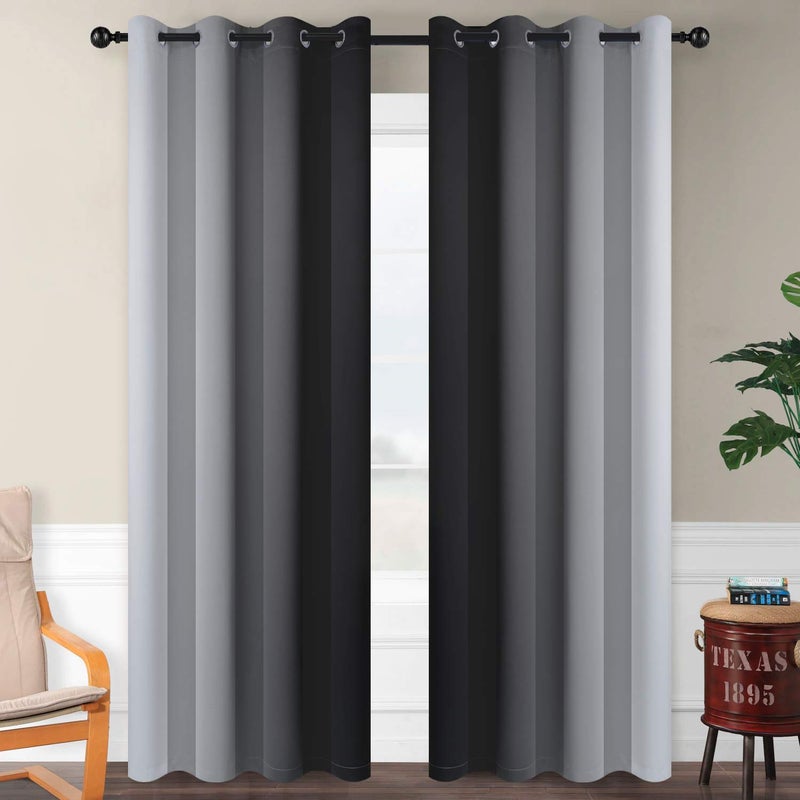 SimpleHome Ombre Room Darkening Curtains for Bedroom, Gradient Black to Gray White Light Blocking Thermal Insulated Grommet Window Curtains/Drapes for Living Room,2 Panels, 52x96 inches Length - Image 2